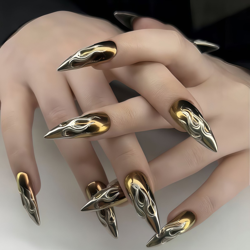 Nail Art Gold - 24 Pezzi Unghie Finte 3D Cromate