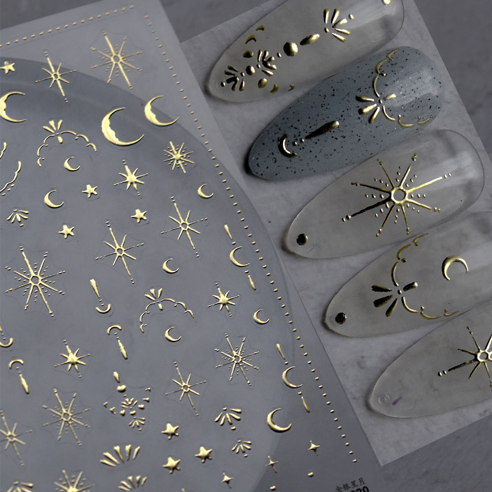 Nail Art Gold - Adesivi 3D per Unghie con Sole/Luna/Stella
