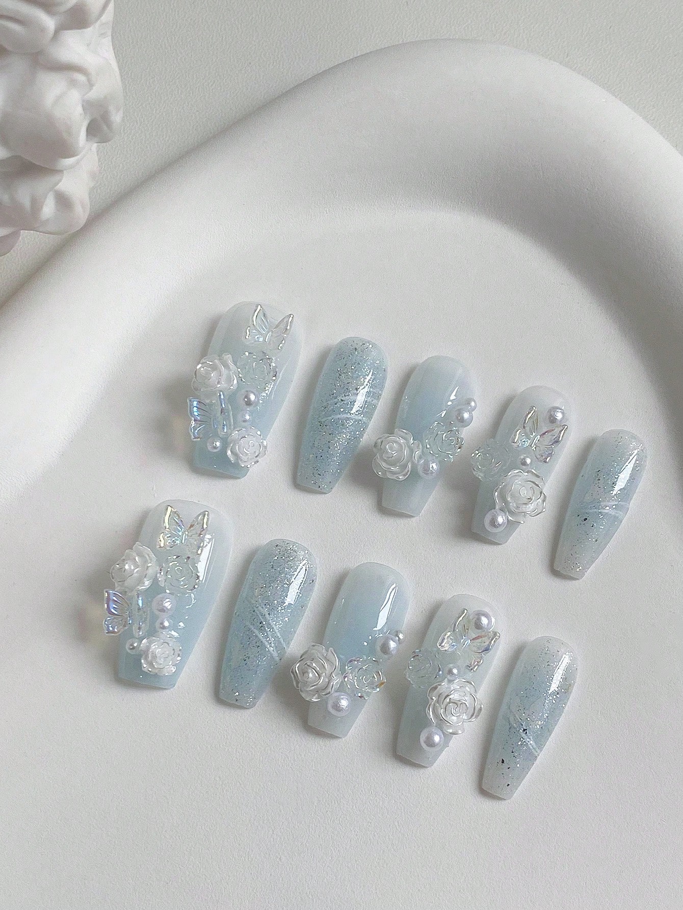 Set di 10 Unghie Lunghe a Form - Nail Art Ice Blue recensione e prezzo